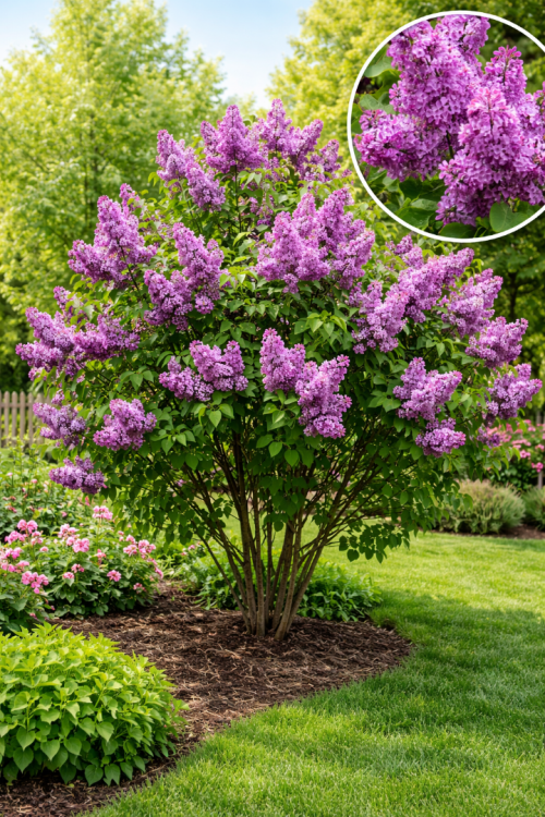 Vasada Mor Çiçekli Leylak Fidanı Syringa Vulgaris Tüplü 30-60 cm