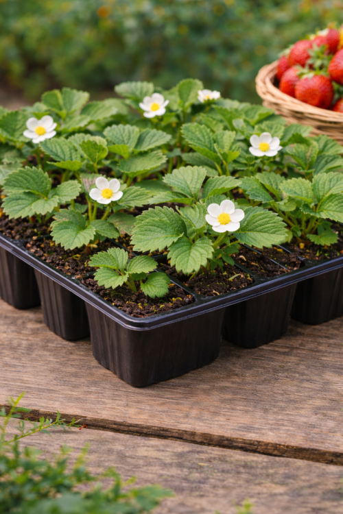 Vasada 12 Adet Monterey Çilek Fidesi Yediveren 6x5,5 cm Viyolde Dikime Hazır