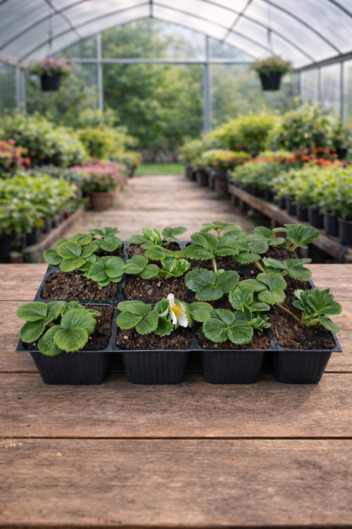 Vasada 12 Adet Monterey Çilek Fidesi Yediveren 6x5,5 cm Viyolde Dikime Hazır